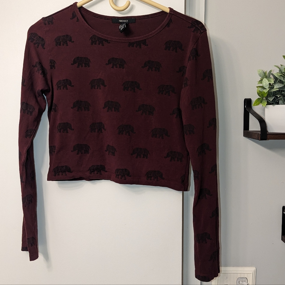 Elephant Patterned Crop Top Long Sleeve